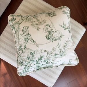 Green and White Toile Decorative Pillow 12x12